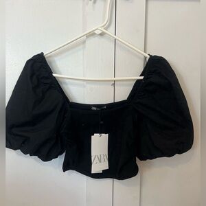 zara black poplin sleeve crop top